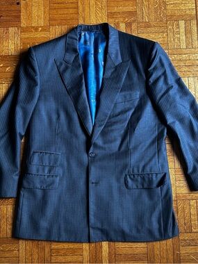 Navy Pinstripe Notch-Lapel Blazer